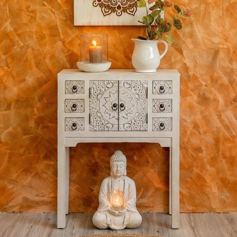 Recibidor de estilo oriental con muebles orientales