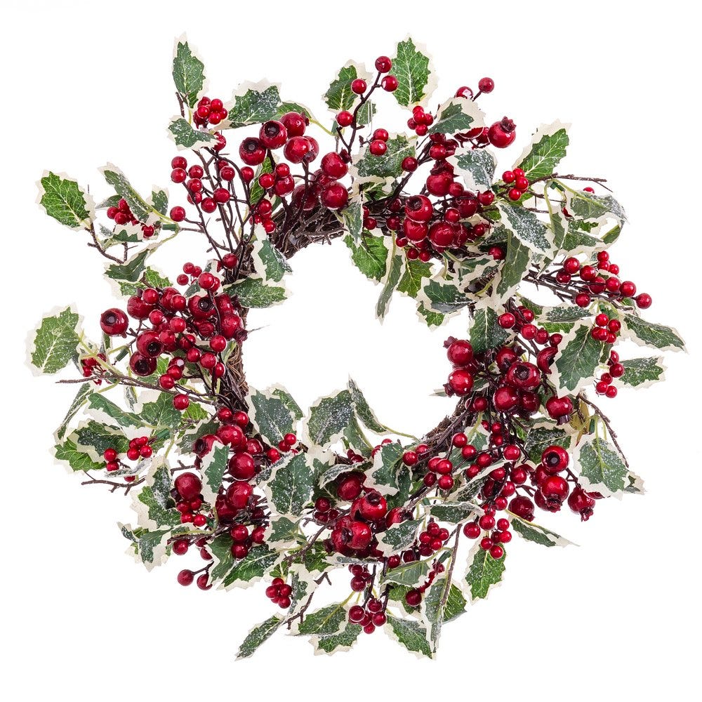 Corona Navidad acebo verde de 50 cm