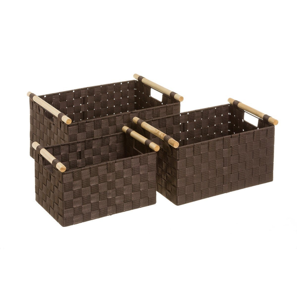 Set de 3 cestas de tela chocolate con asas