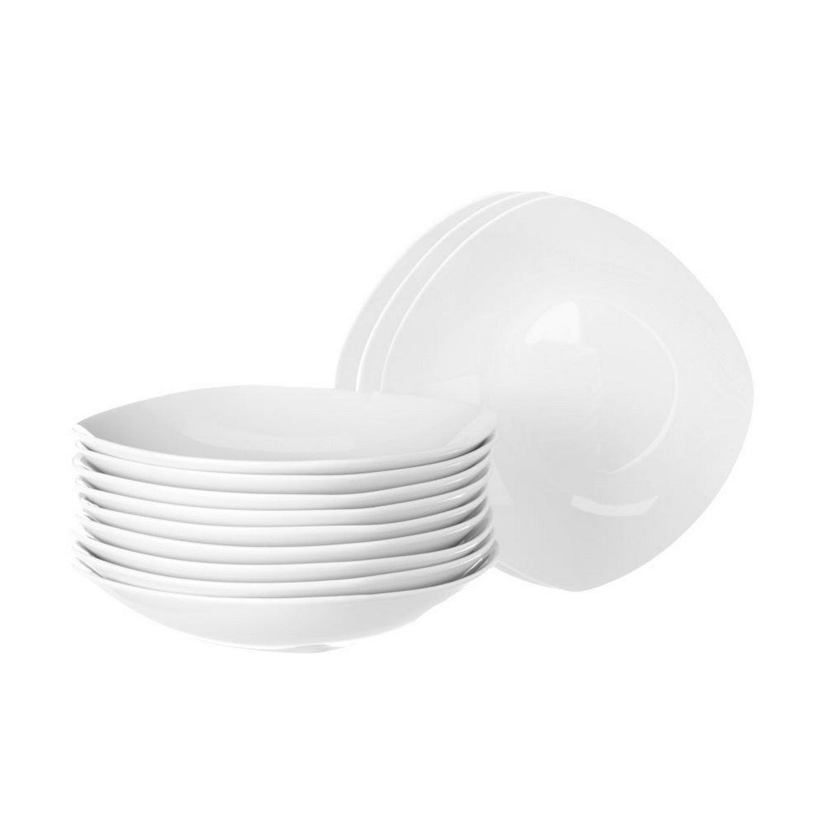 Set de 12 platos hondos cuadrados blancos de porcelana de Ø 23 cm