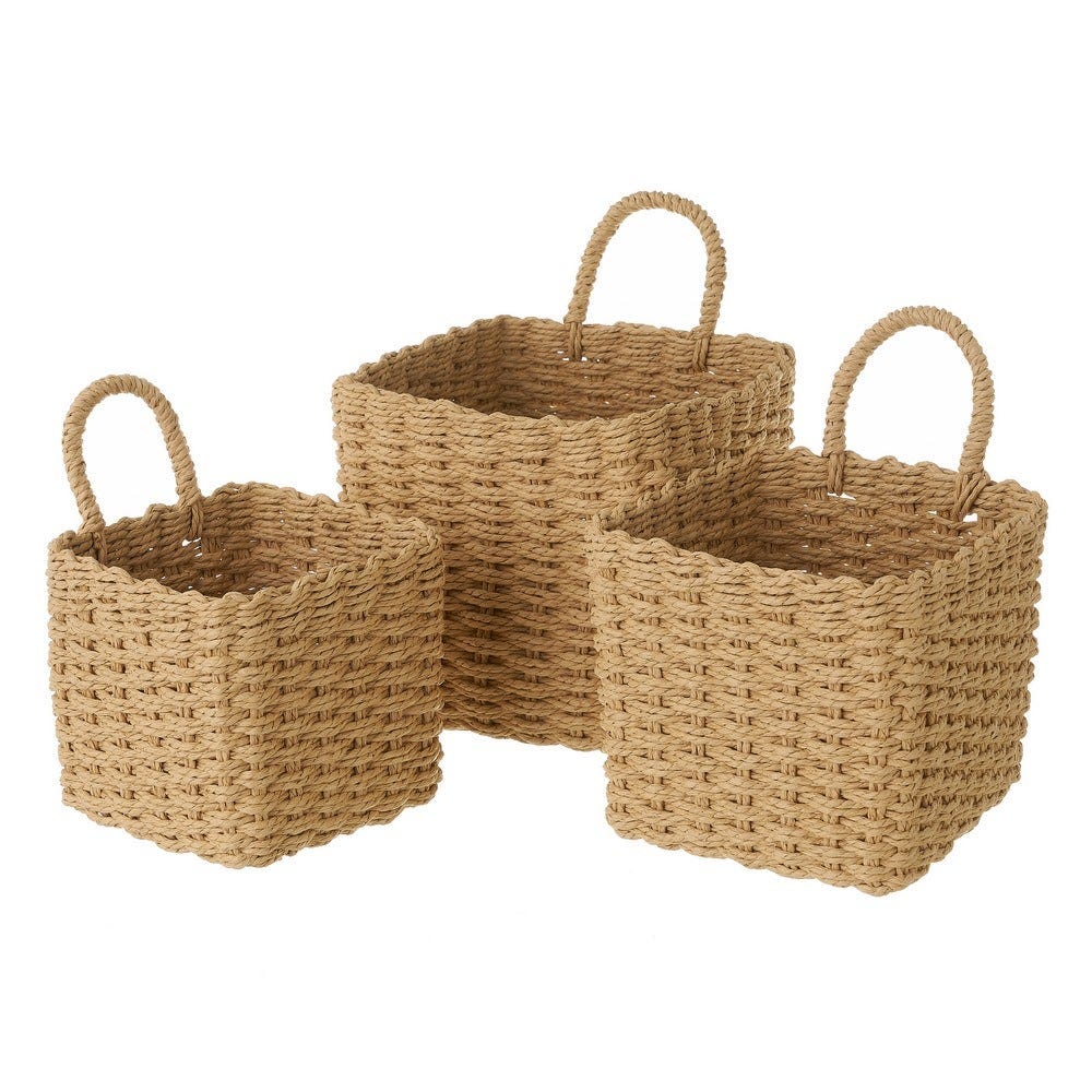 Set de 3 cestas redondas beige