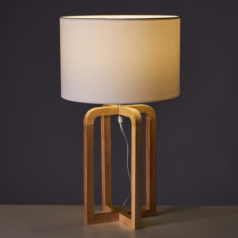 lolahome Lámpara de mesa geométrica de lino y madera natural de Ø 30x52 cm