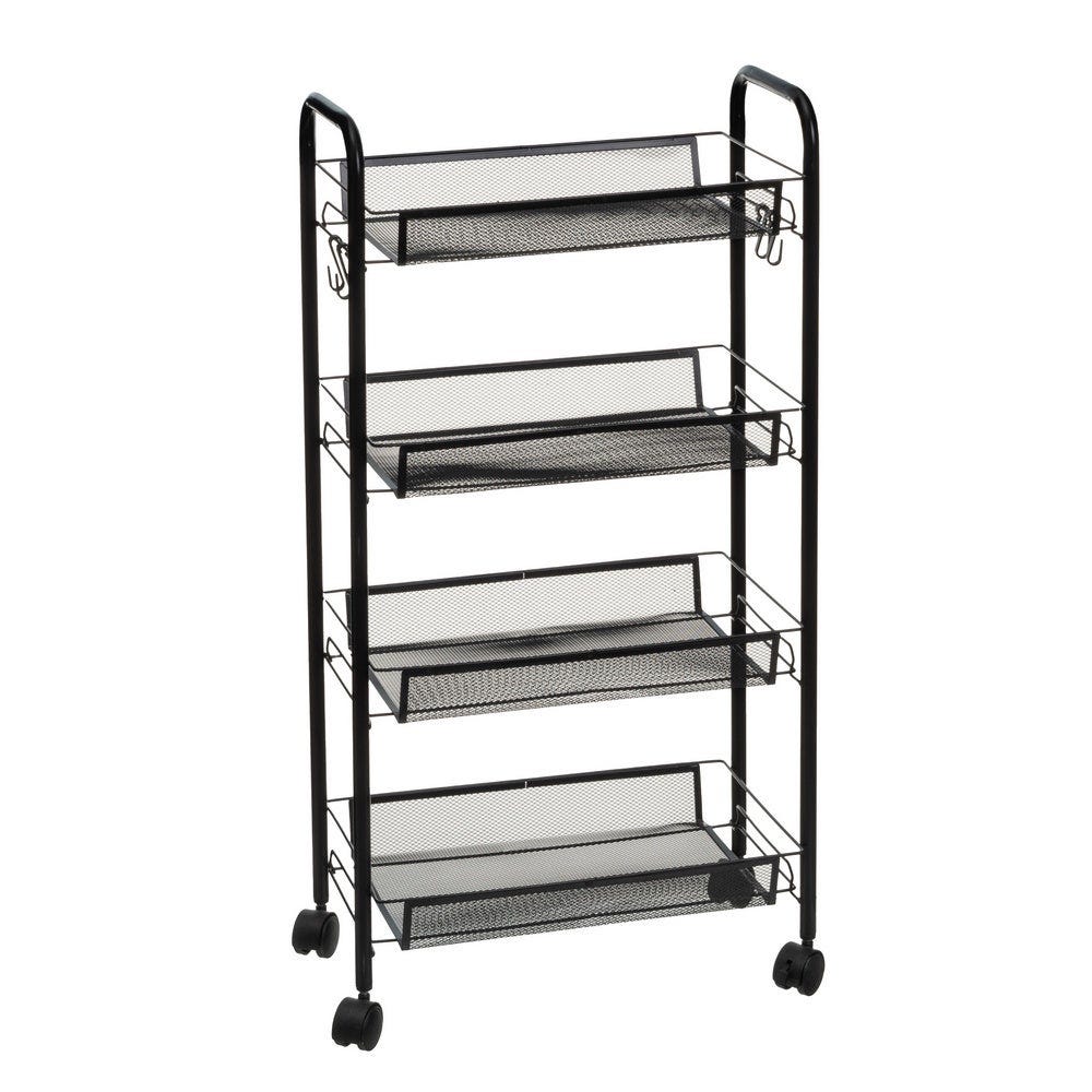 Carro de cocina de 4 cestas de rejilla negro