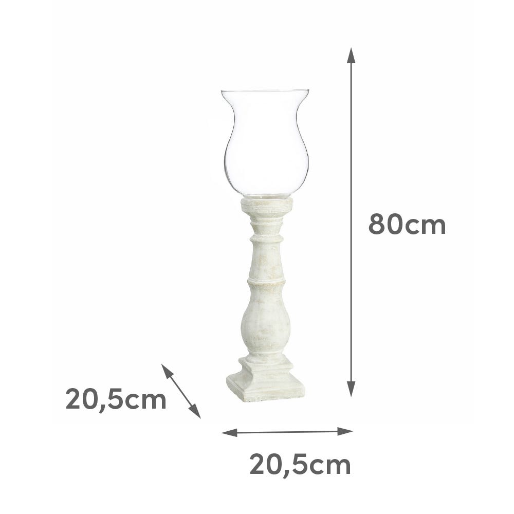 lolahome Portavelas de columna blanco de cristal y cemento de Ø 20x80 cm